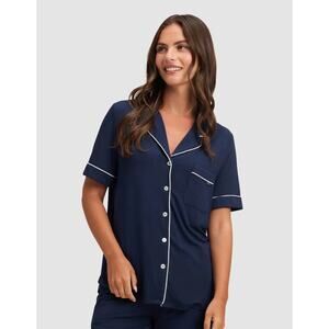 Cozy Earth Women’s Bamboo Stretch-Knit Short Sleeve Pajama Top Navy Blue 2XL